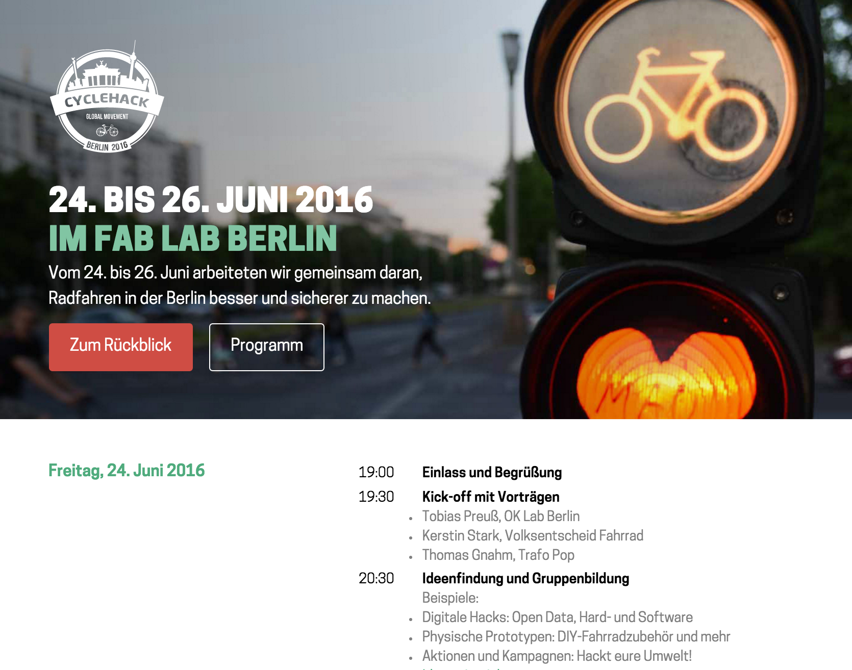 Screenshot of the CycleHack Berlin programme page