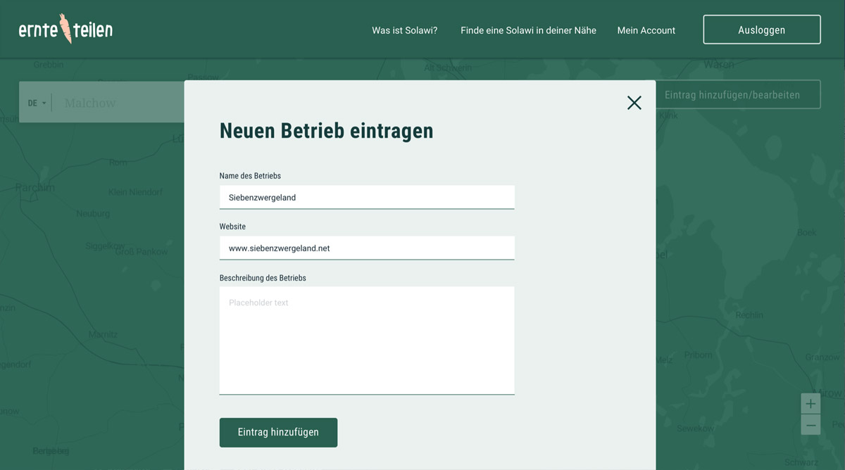 Screenshot from ernte-teilen.org showing the admin interface for members